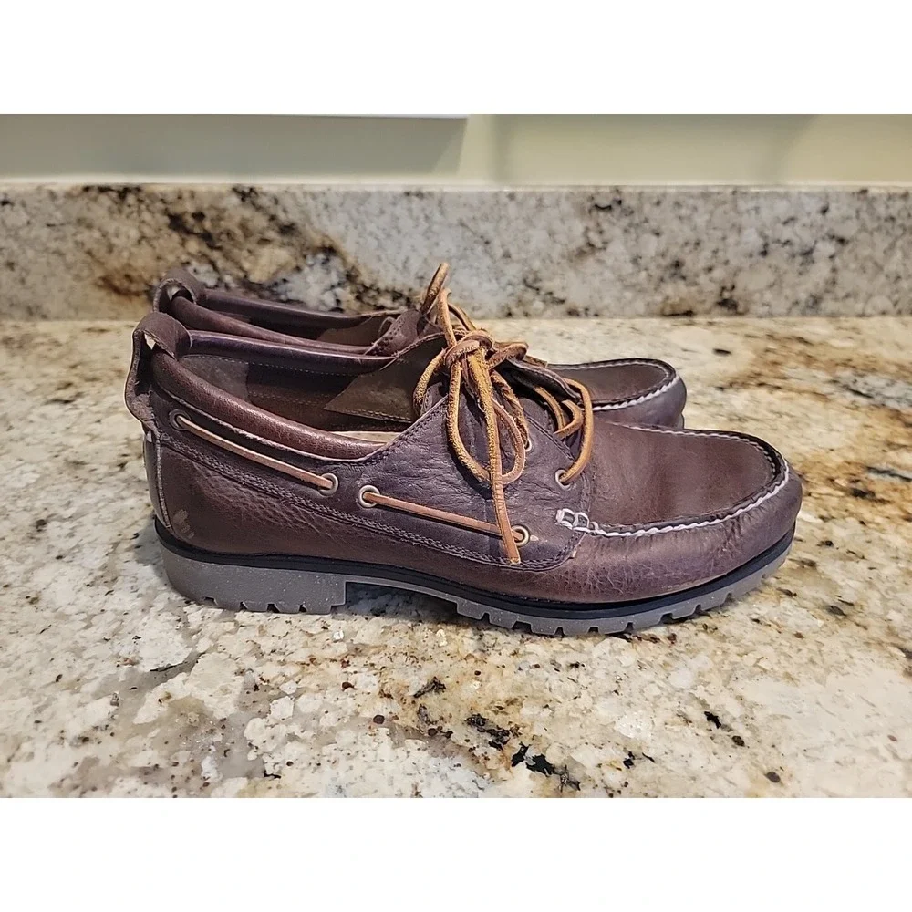 Polo Ralph Lauren Reegan Boat Shoe Men 10D Brown Leather Distressed Casual EUC